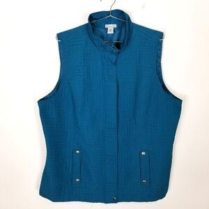 Catherine's Women's Plus Vest  Sz 2X Blue Quilted Full Zip Lightweight Lined